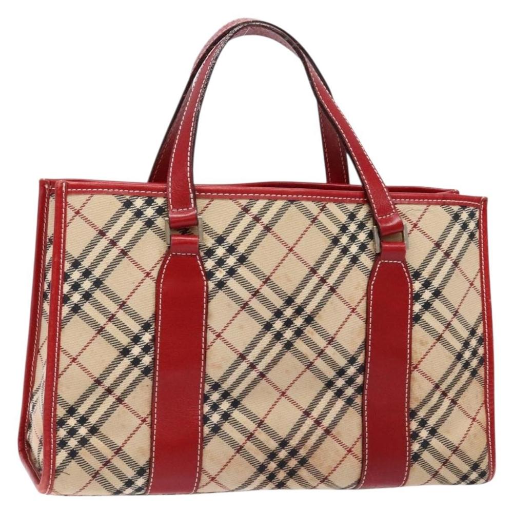 BURBERRY Nova Check Blue Label Tote Bag Canvas Beige Gold Auth ti3361